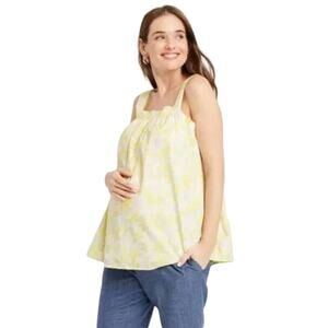 New The Nines by Hatch Cotton Maternity Yellow Floral Sleeveless Blouse Medium